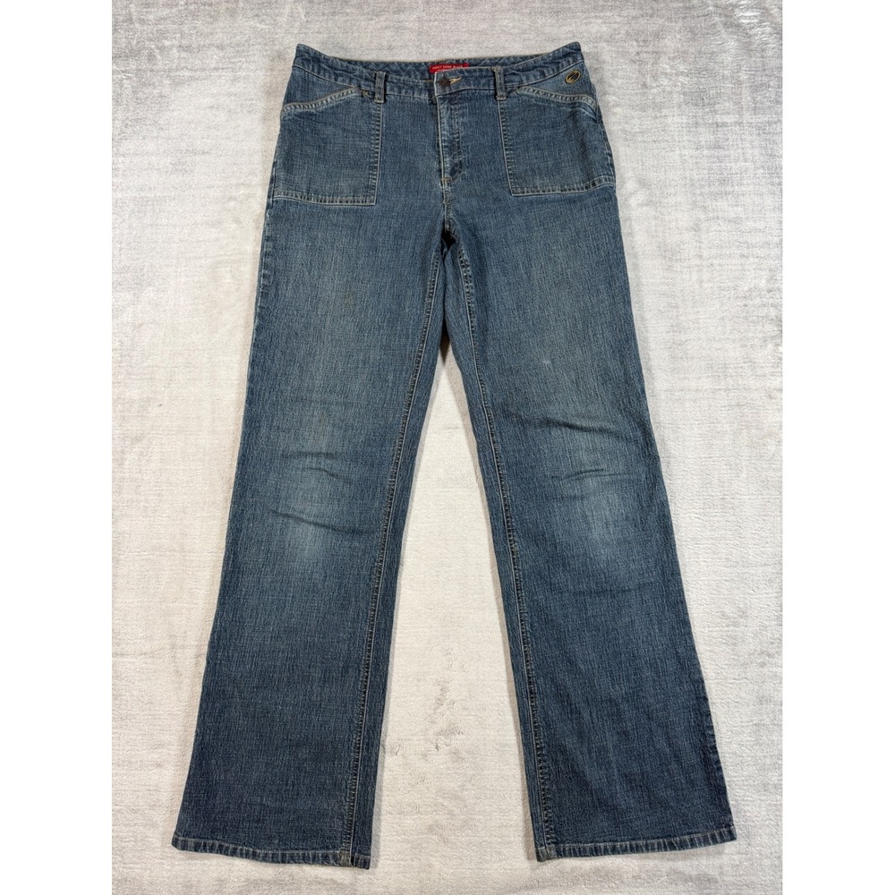 Point Zero Jeans Women 32 Blue Straight Leg Patch Pocket Y2K Utility Denim